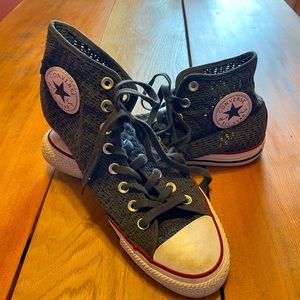 Gray mesh high top converse